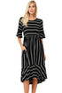 Sexy Black White Striped Bell Sleeve Hi-low Midi Dress